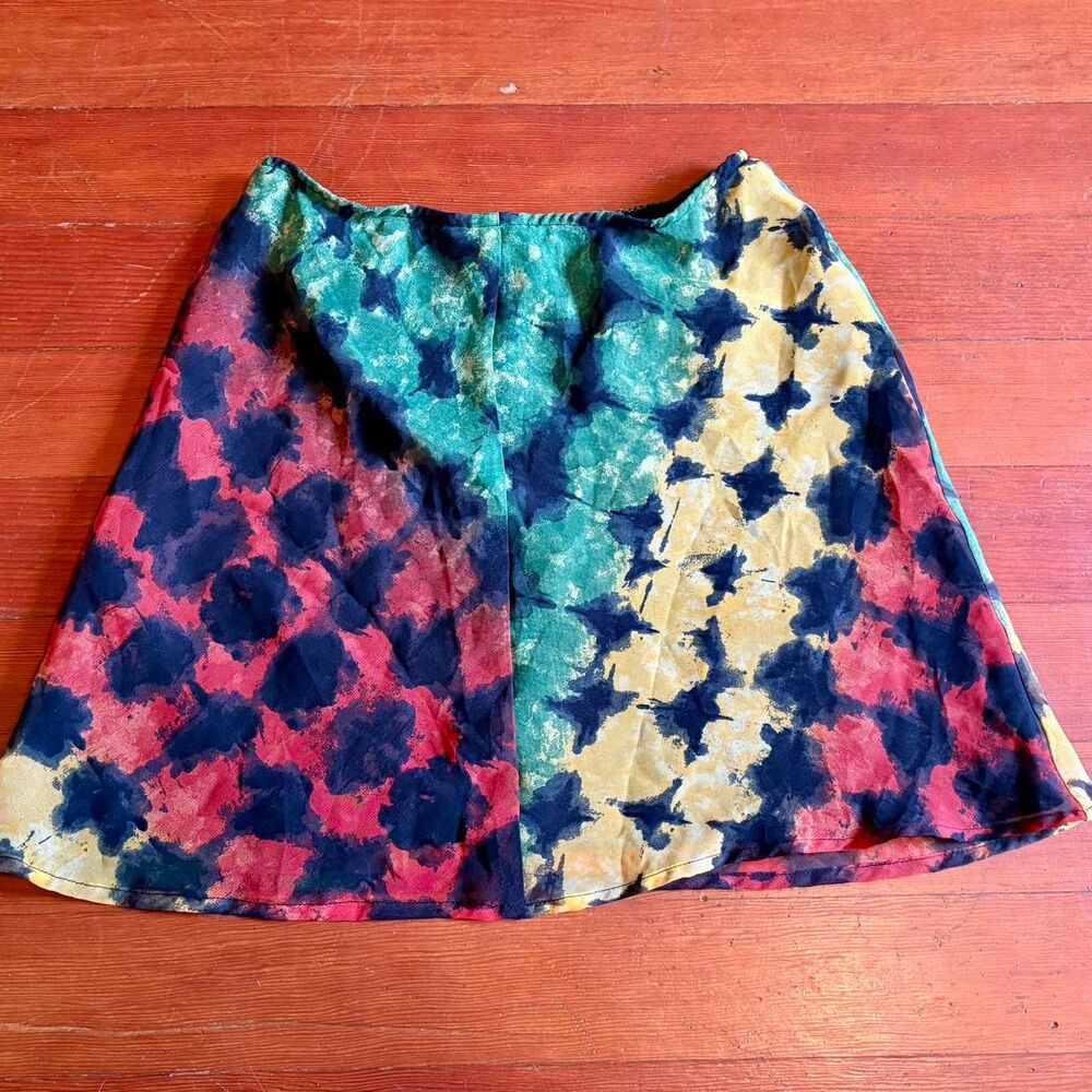 Vintage Y2K Lapis Los Angeles Rasta Color Tie-Dye Jersey Mini Skirt (M)